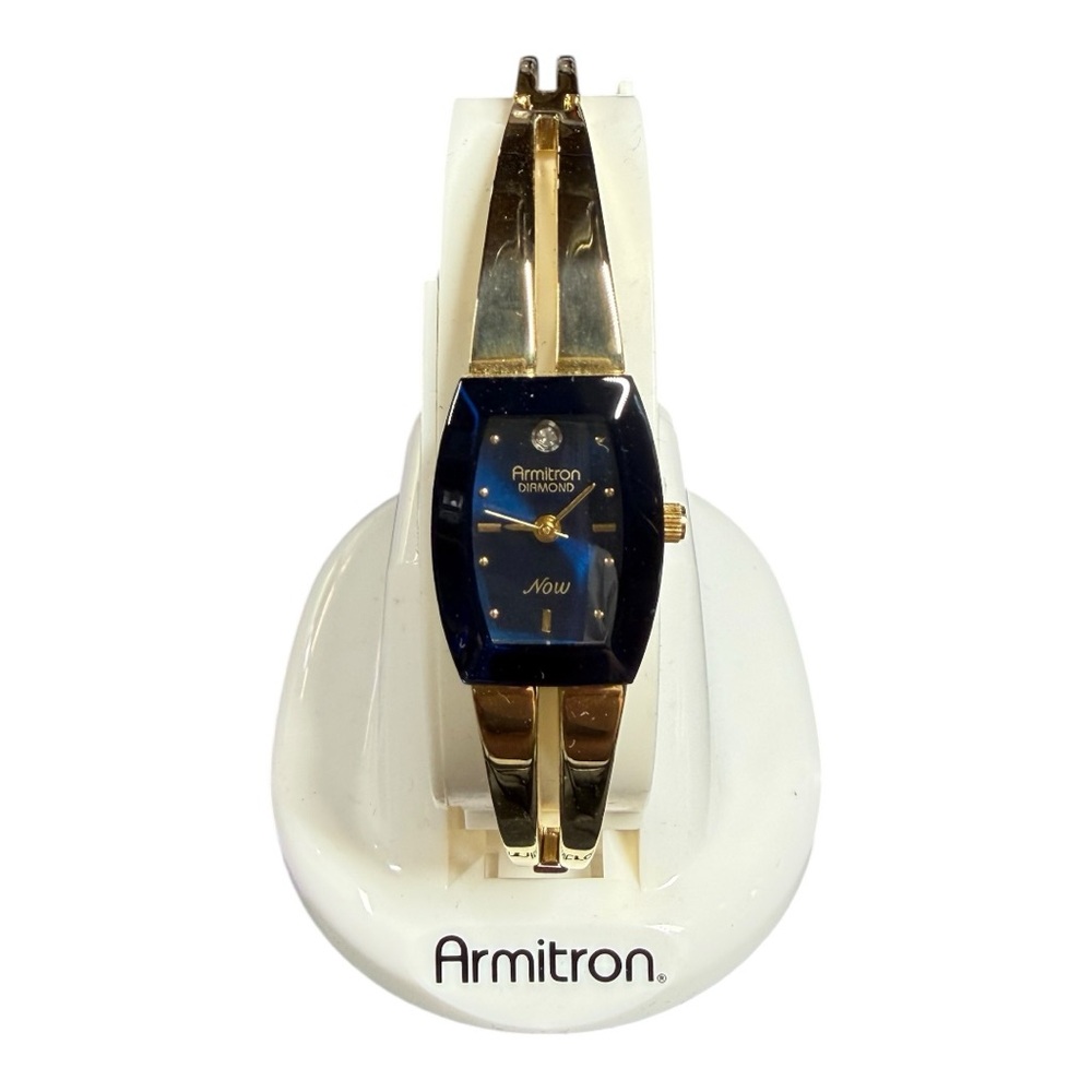 Armitron Diamond Now Gold Tone Bracelet Watch Blue Dial | New Battery
